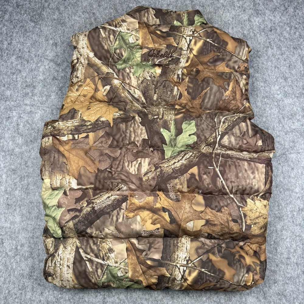 Cabela's Men's Medium Brown Camo Goose Down Puffer Zip Front Outdoor Vest - Picture 10 of 10